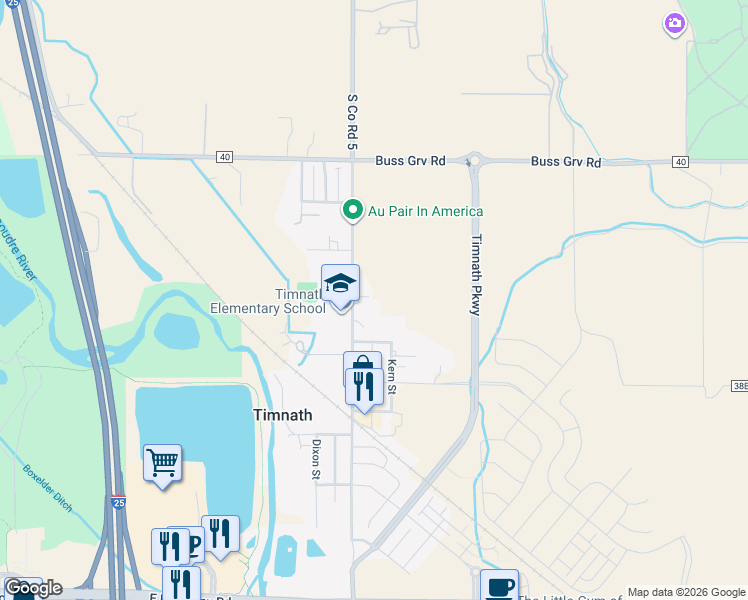 map of restaurants, bars, coffee shops, grocery stores, and more near 3908 Main Street in Timnath