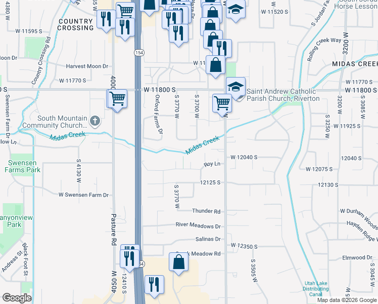 map of restaurants, bars, coffee shops, grocery stores, and more near 3740 Sweet Vera Lane in Riverton