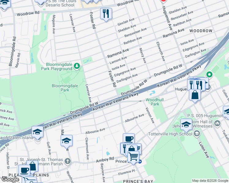 map of restaurants, bars, coffee shops, grocery stores, and more near 246 Foster Road in Staten Island