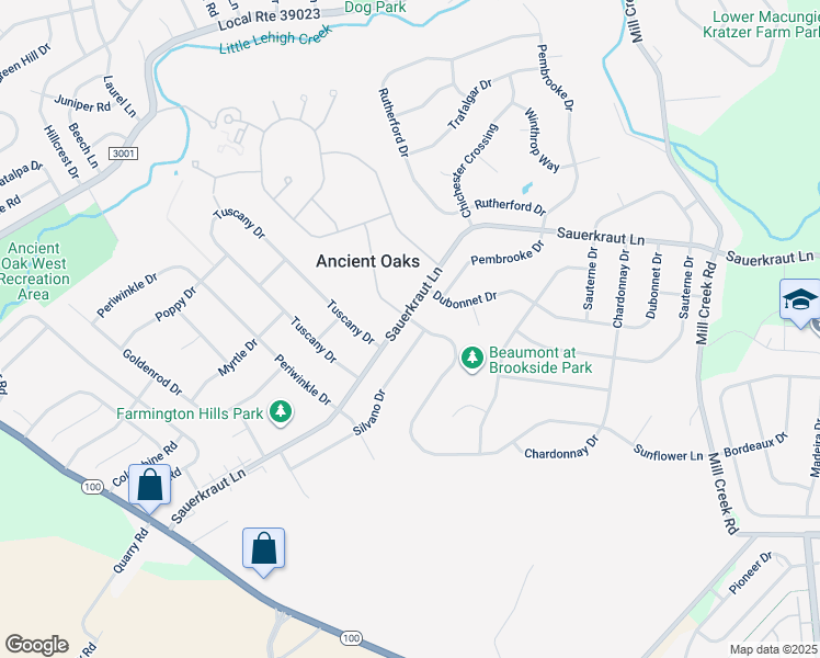 map of restaurants, bars, coffee shops, grocery stores, and more near 2295 Silvano Dr in Macungie