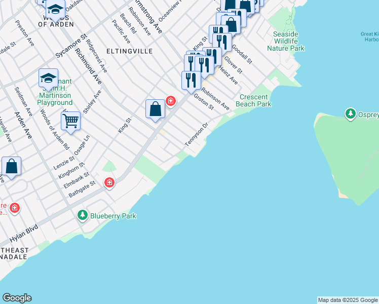 map of restaurants, bars, coffee shops, grocery stores, and more near 88 Oceanic Avenue in Staten Island