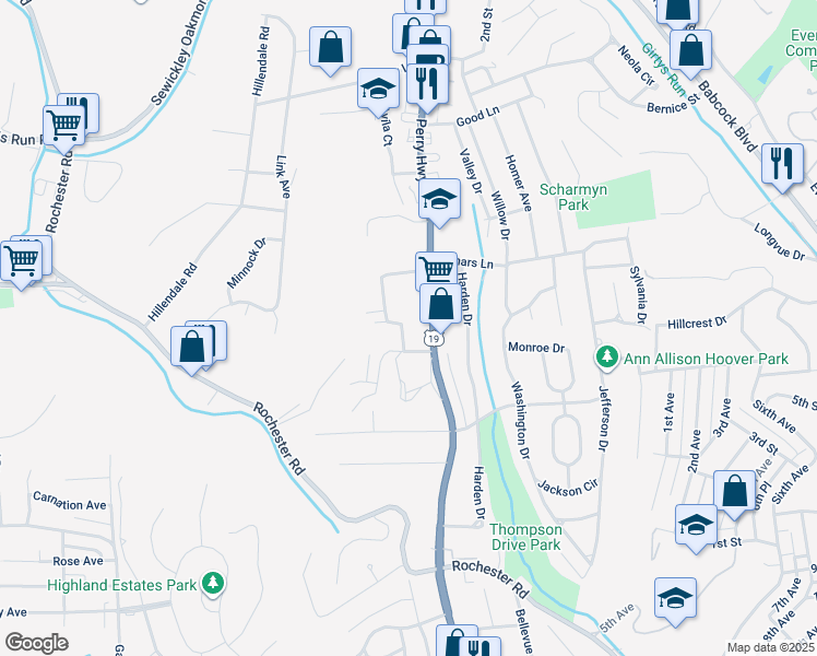 map of restaurants, bars, coffee shops, grocery stores, and more near 139 Hieber Avenue in Pittsburgh