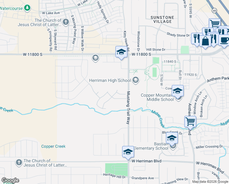 map of restaurants, bars, coffee shops, grocery stores, and more near 12022 Teton Range Drive in Herriman