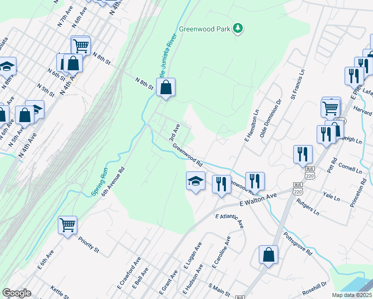 map of restaurants, bars, coffee shops, grocery stores, and more near 47-49 Greenwood Road in Altoona