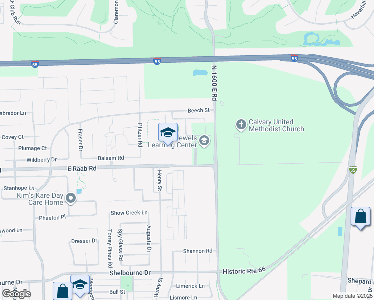 map of restaurants, bars, coffee shops, grocery stores, and more near 1730 evergreen Boulevard in Normal