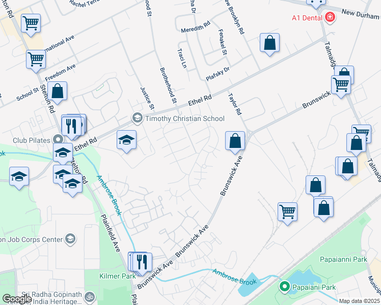 map of restaurants, bars, coffee shops, grocery stores, and more near 5406 Hana Road in Edison