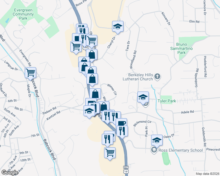 map of restaurants, bars, coffee shops, grocery stores, and more near 515 Wimer Circle in Pittsburgh
