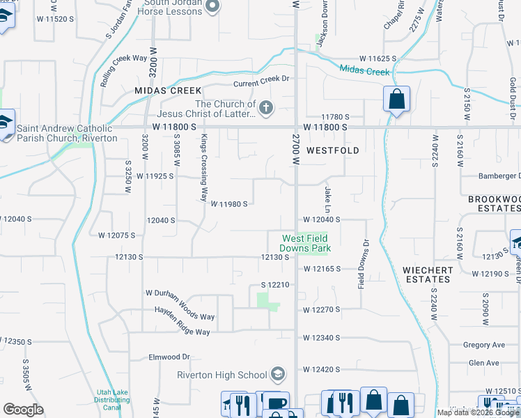 map of restaurants, bars, coffee shops, grocery stores, and more near 11983 2800 West in Riverton