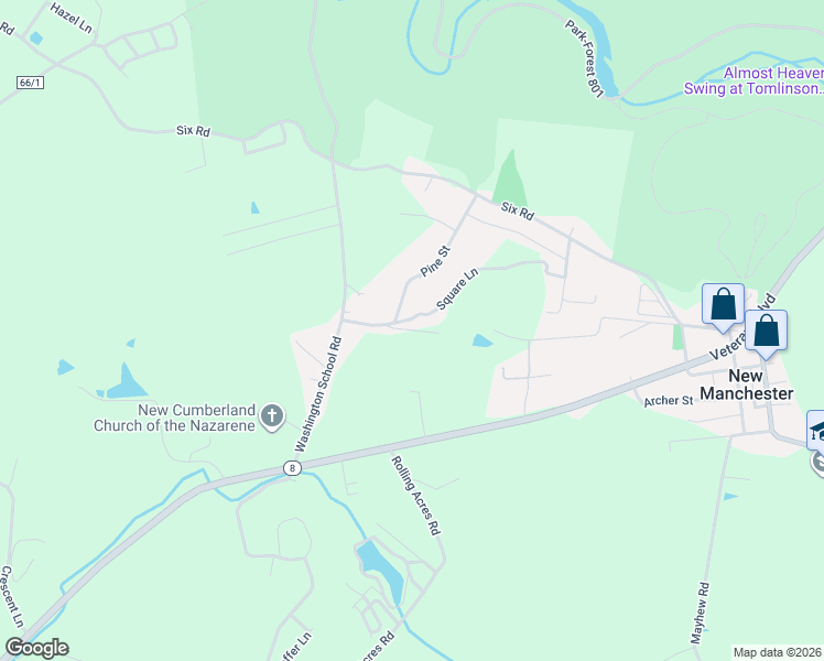 map of restaurants, bars, coffee shops, grocery stores, and more near Scotts Ln in New Cumberland