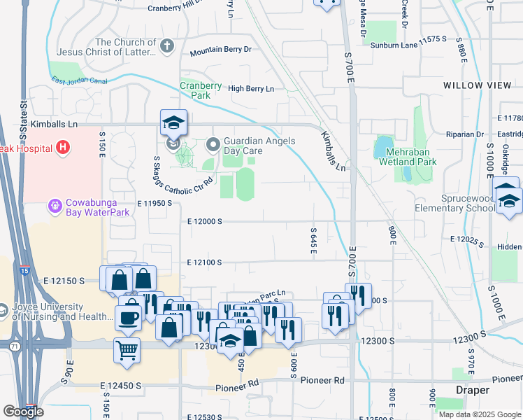 map of restaurants, bars, coffee shops, grocery stores, and more near 469 East 12000 South in Draper