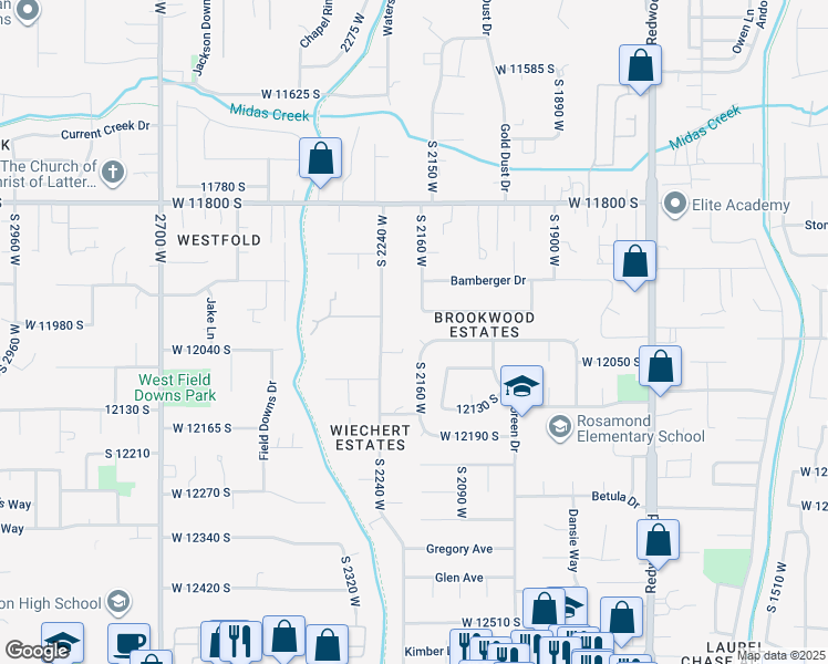 map of restaurants, bars, coffee shops, grocery stores, and more near 2150 12015 South in Riverton