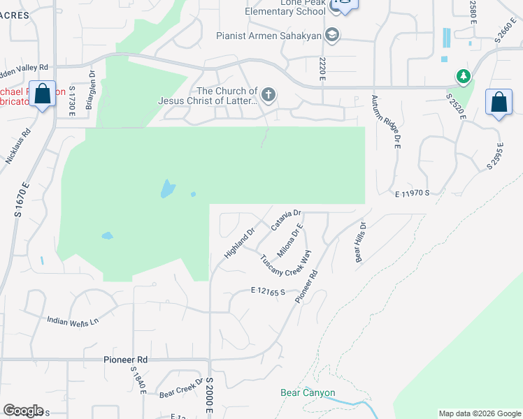 map of restaurants, bars, coffee shops, grocery stores, and more near 2103 Genova Dr in Draper