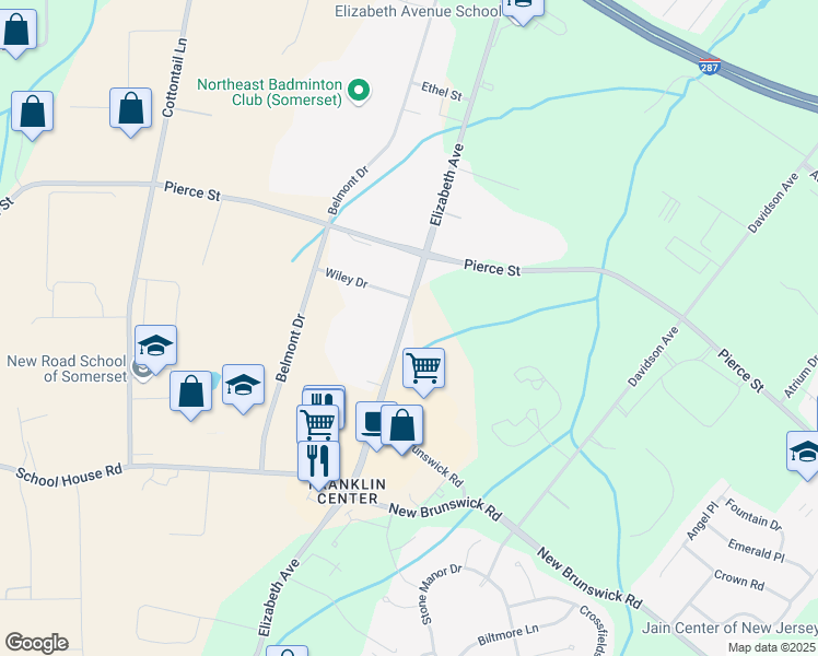 map of restaurants, bars, coffee shops, grocery stores, and more near 425 Elizabeth Avenue in Franklin Township