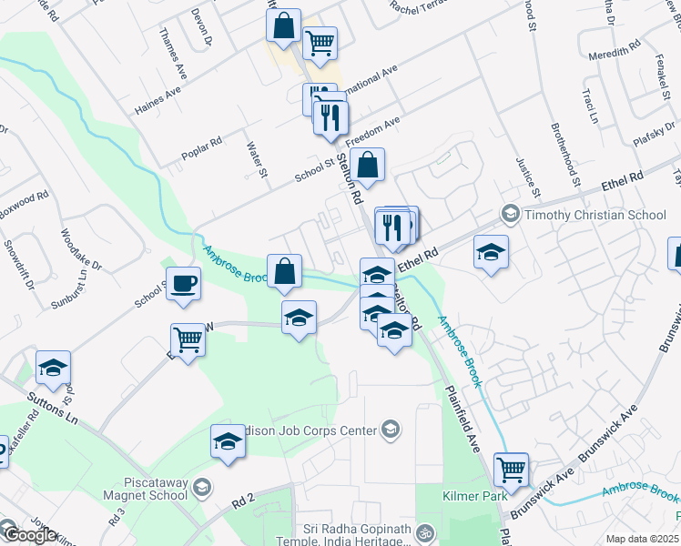 map of restaurants, bars, coffee shops, grocery stores, and more near 521 Doral Court in Piscataway