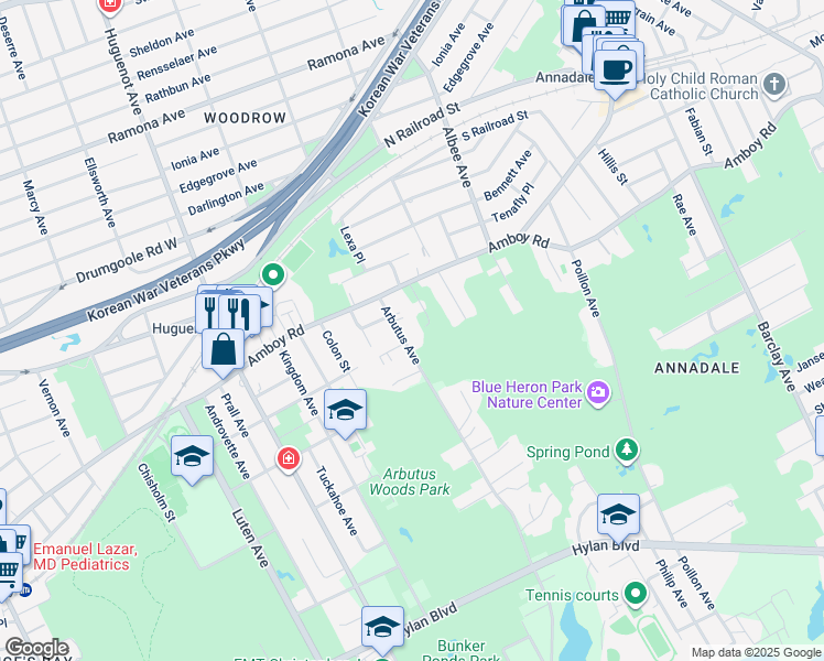 map of restaurants, bars, coffee shops, grocery stores, and more near 45 Arbutus Avenue in Staten Island