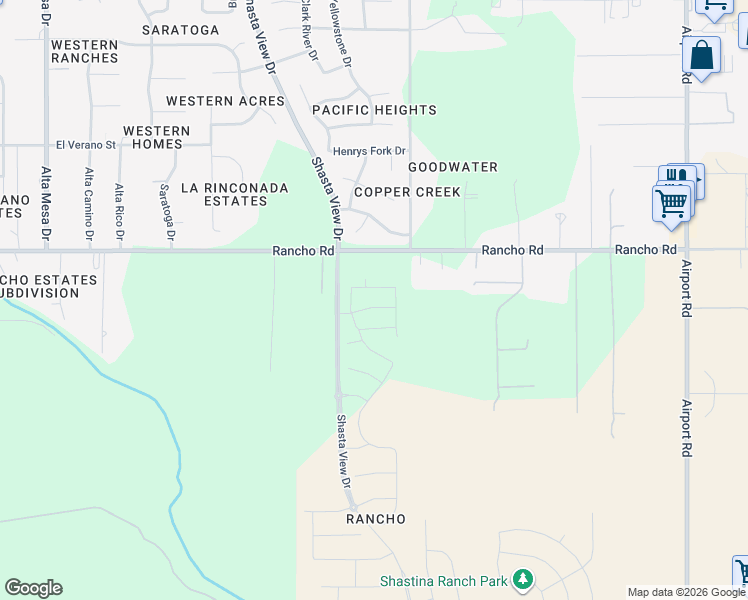 map of restaurants, bars, coffee shops, grocery stores, and more near 2923 Rancho Rd in Redding
