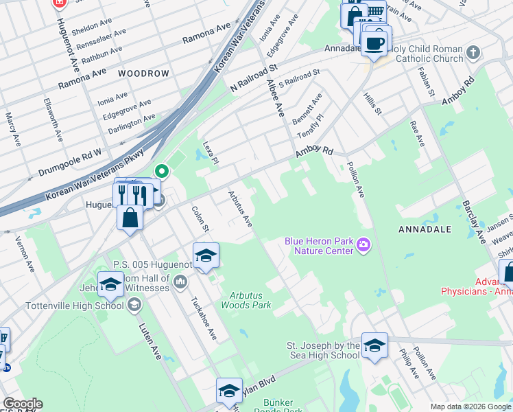 map of restaurants, bars, coffee shops, grocery stores, and more near 58 Serena Court in Staten Island