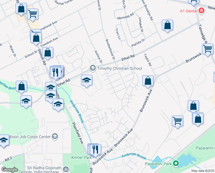 map of restaurants, bars, coffee shops, grocery stores, and more near 7503 Hana Road in Edison