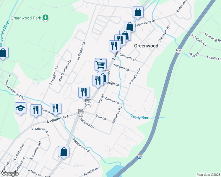 map of restaurants, bars, coffee shops, grocery stores, and more near 1527 Pitt Road in Altoona