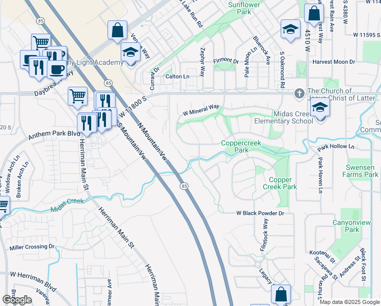 map of restaurants, bars, coffee shops, grocery stores, and more near 4916 West Blasting Cap Circle in Herriman