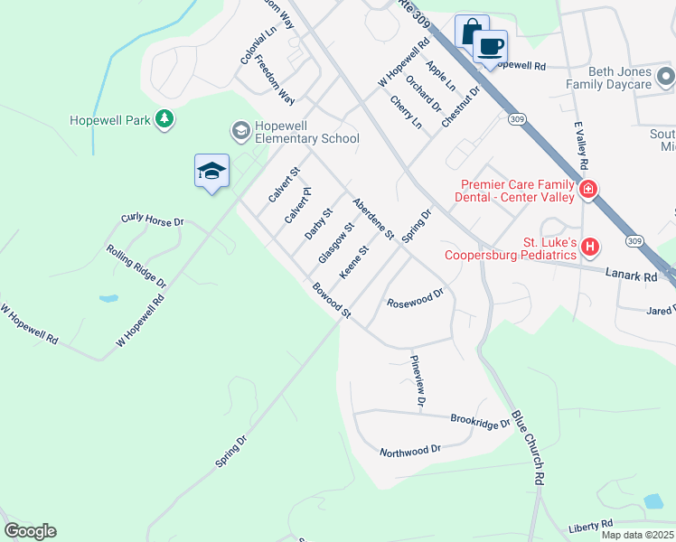map of restaurants, bars, coffee shops, grocery stores, and more near 4583 Keene Street in Lehigh County
