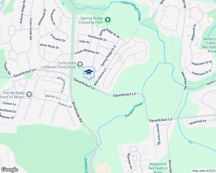 map of restaurants, bars, coffee shops, grocery stores, and more near 2711 Terrwood Drive East in Macungie