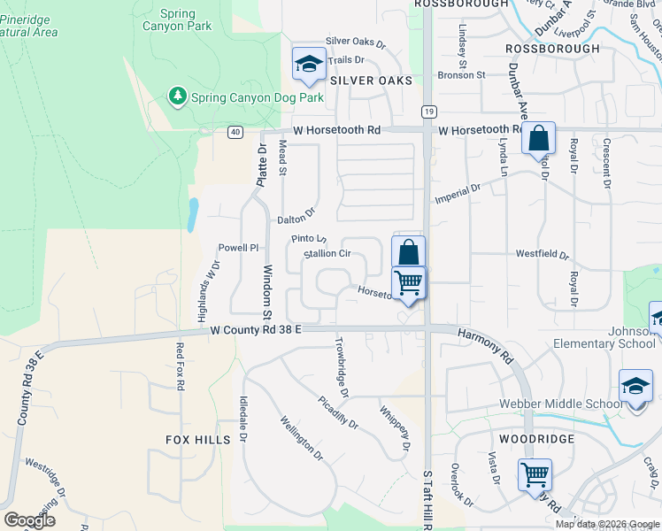 map of restaurants, bars, coffee shops, grocery stores, and more near 146 Colt Circle in Fort Collins