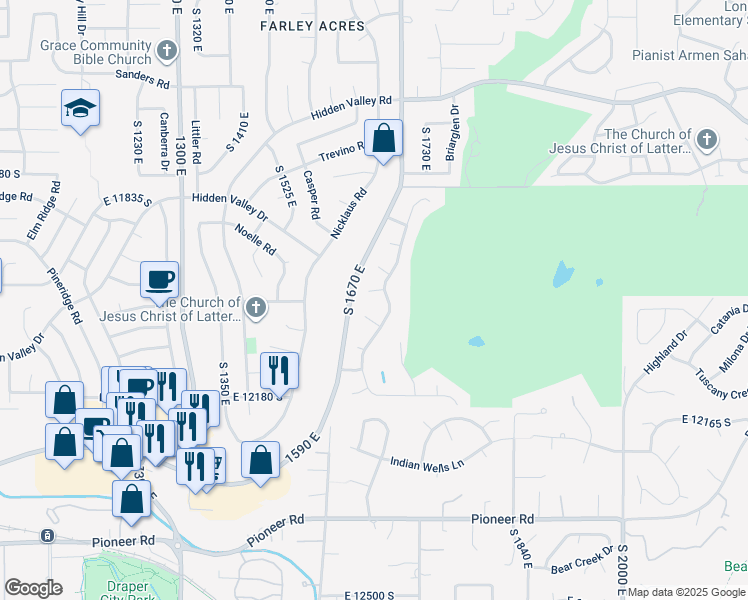 map of restaurants, bars, coffee shops, grocery stores, and more near 12012 Hidden Valley Club Drive in Sandy