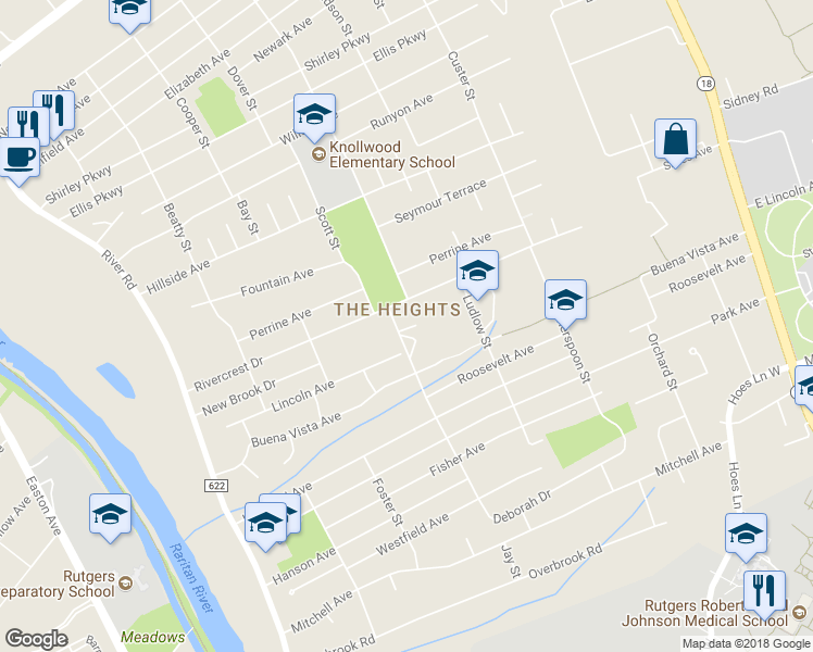 map of restaurants, bars, coffee shops, grocery stores, and more near 1 New Brook Court in Piscataway