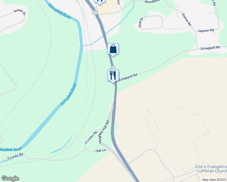 map of restaurants, bars, coffee shops, grocery stores, and more near 16439 Pottsville Pike in Hamburg