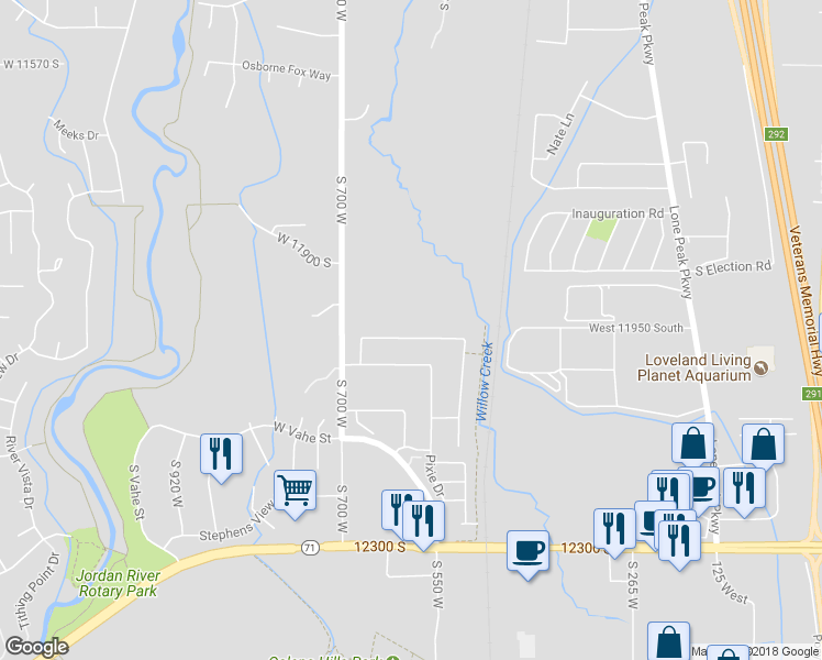 map of restaurants, bars, coffee shops, grocery stores, and more near 566 Sunset Crest Way in Draper