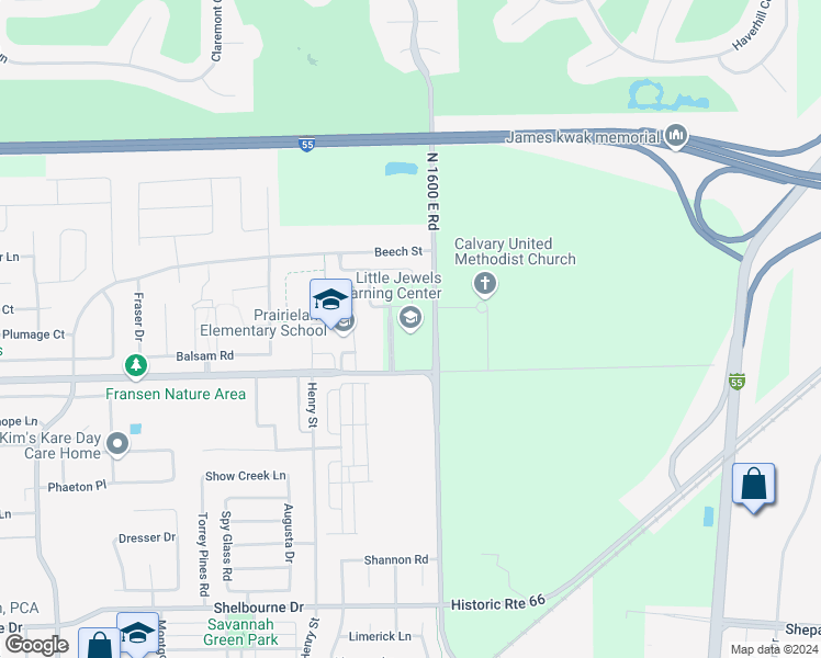 map of restaurants, bars, coffee shops, grocery stores, and more near 1730 Evergreen Blvd in Normal