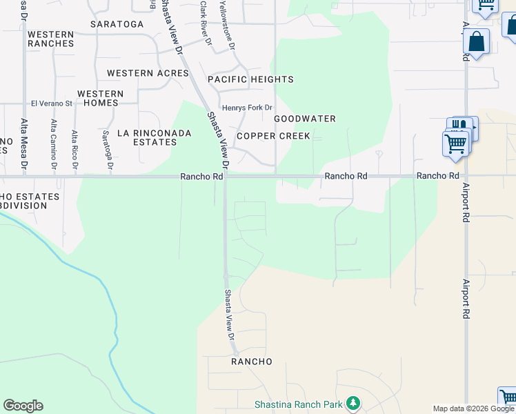map of restaurants, bars, coffee shops, grocery stores, and more near 2923 Rancho Rd in Redding