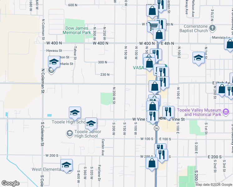 map of restaurants, bars, coffee shops, grocery stores, and more near in Tooele
