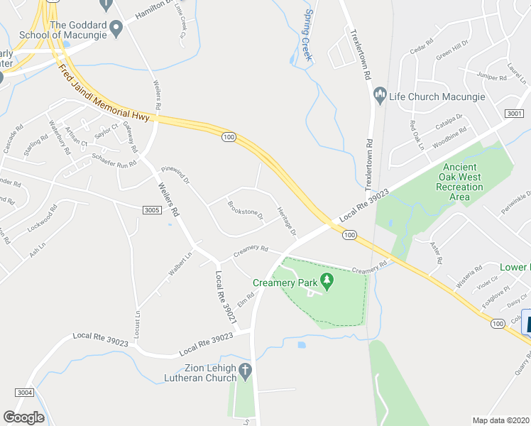 map of restaurants, bars, coffee shops, grocery stores, and more near 1745 Brookstone Drive in Alburtis
