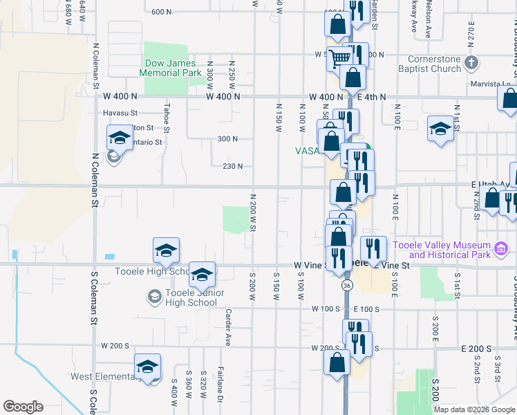 map of restaurants, bars, coffee shops, grocery stores, and more near in Tooele