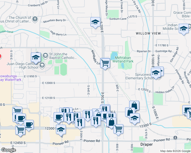 map of restaurants, bars, coffee shops, grocery stores, and more near 699 East Hillock Court in Draper