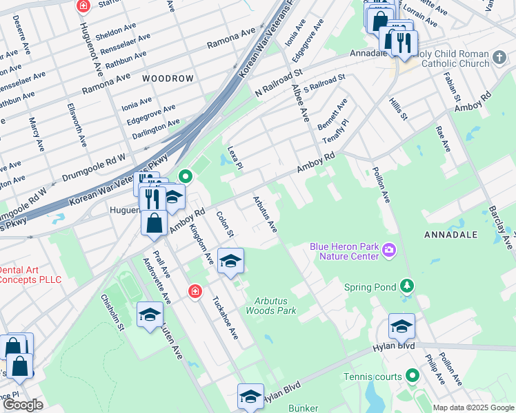 map of restaurants, bars, coffee shops, grocery stores, and more near 45 Arbutus Avenue in Staten Island