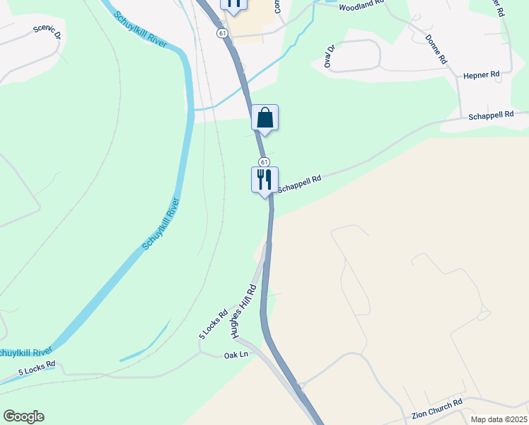 map of restaurants, bars, coffee shops, grocery stores, and more near 16439 Pottsville Pike in Hamburg