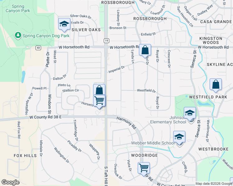 map of restaurants, bars, coffee shops, grocery stores, and more near 3915 Goodell Lane in Fort Collins