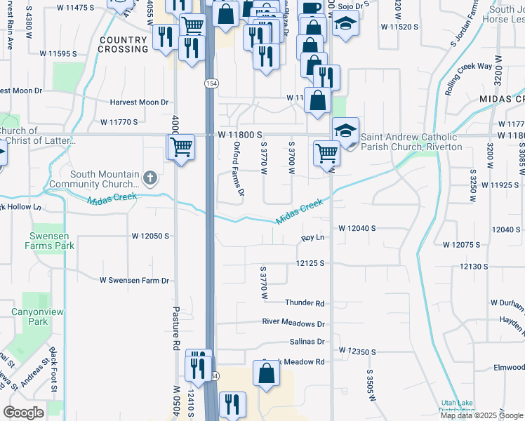 map of restaurants, bars, coffee shops, grocery stores, and more near 3769 West 11970 South in Riverton