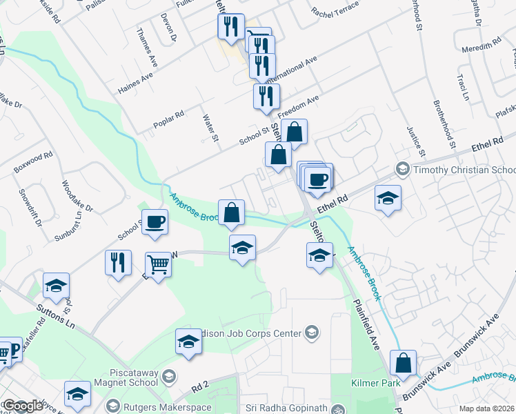 map of restaurants, bars, coffee shops, grocery stores, and more near 1 Masters Boulevard in Piscataway