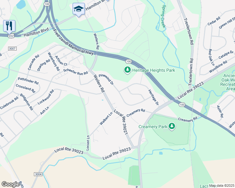 map of restaurants, bars, coffee shops, grocery stores, and more near 1672 Pinewind Drive in Alburtis