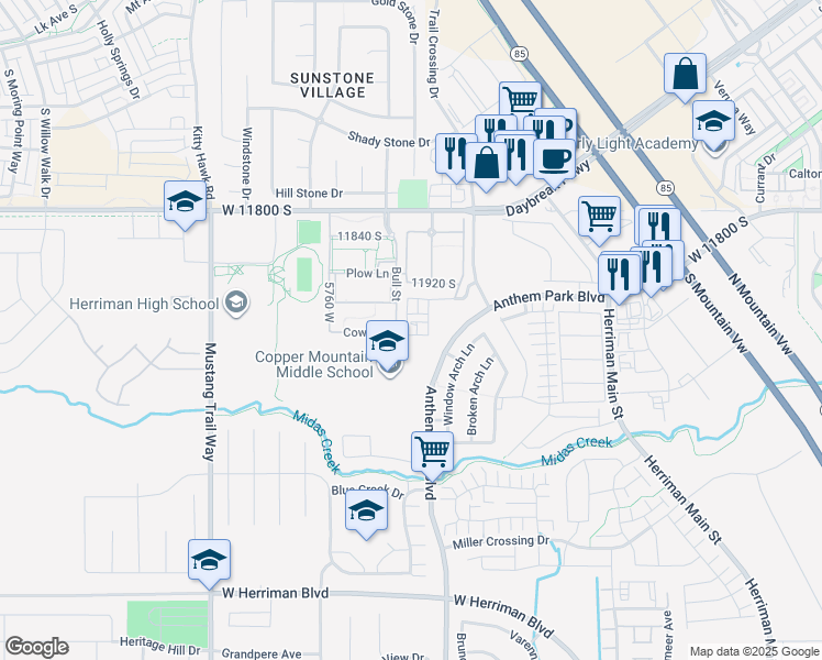 map of restaurants, bars, coffee shops, grocery stores, and more near 5644 West Hawthorn Lane in Herriman