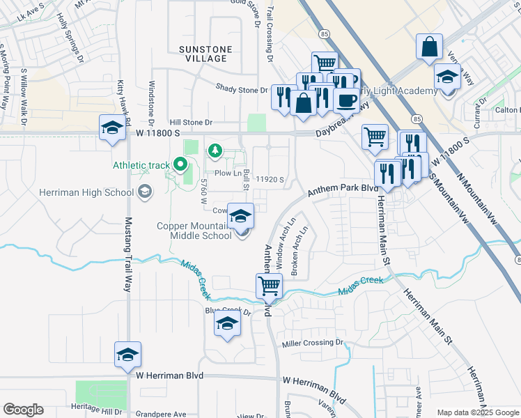 map of restaurants, bars, coffee shops, grocery stores, and more near 5632 West Hawthorn Lane in Herriman