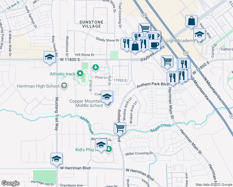 map of restaurants, bars, coffee shops, grocery stores, and more near 5628 West Hawthorn Lane in Herriman