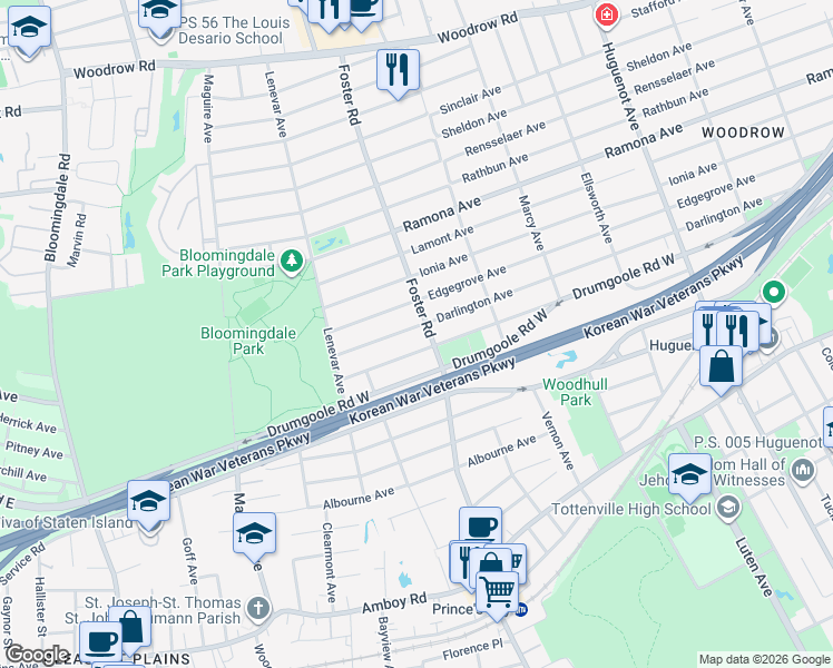 map of restaurants, bars, coffee shops, grocery stores, and more near 246 Foster Road in Staten Island