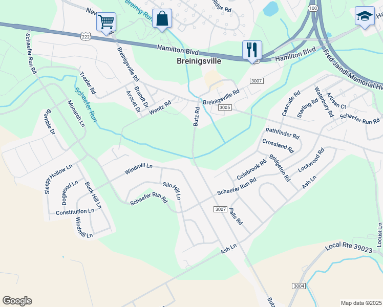 map of restaurants, bars, coffee shops, grocery stores, and more near 1434 Butz Road in Breinigsville