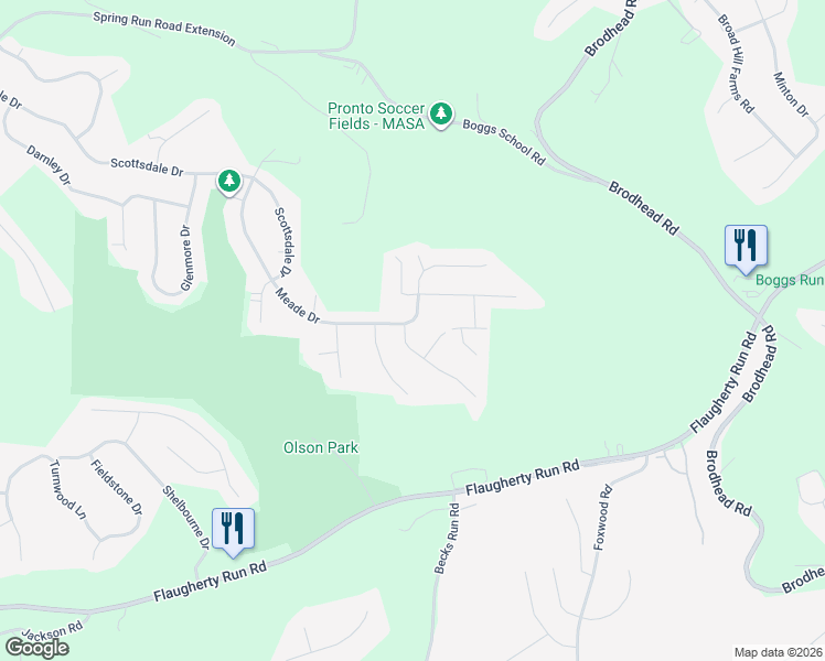 map of restaurants, bars, coffee shops, grocery stores, and more near 105 Lochinver Drive in Coraopolis