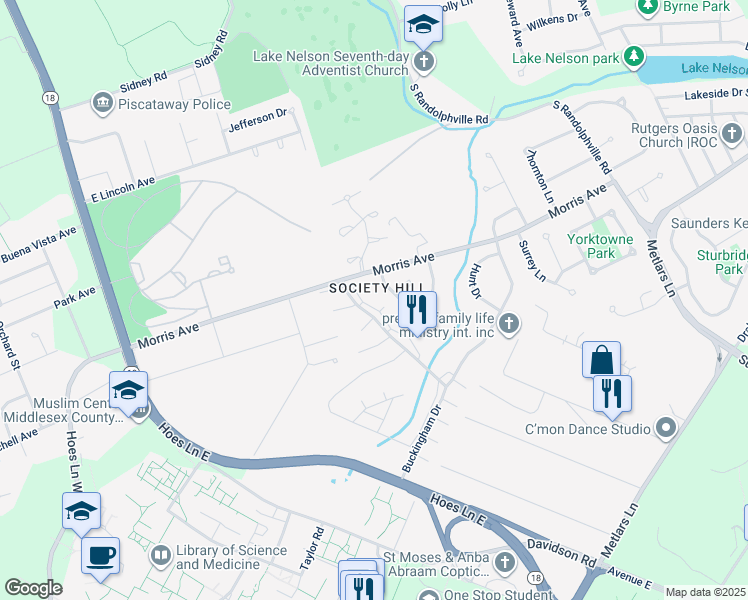 map of restaurants, bars, coffee shops, grocery stores, and more near 142 Abbot Court in Piscataway